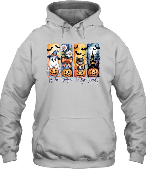 Tis The Season To Be Spooky Cute Ghost Black Cat Pumpkin Halloween T- Unisex Hoodie