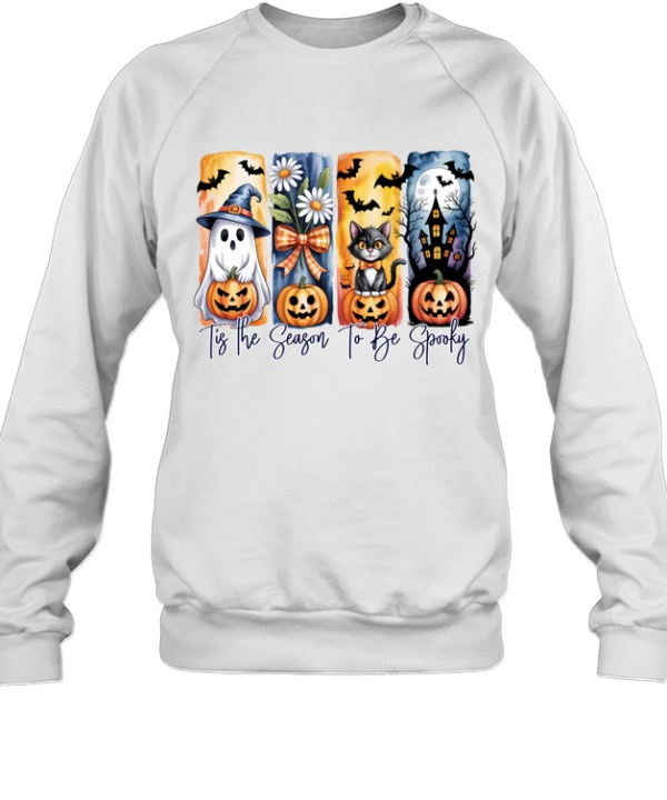 Tis The Season To Be Spooky Cute Ghost Black Cat Pumpkin Halloween T- Unisex Sweatshirt