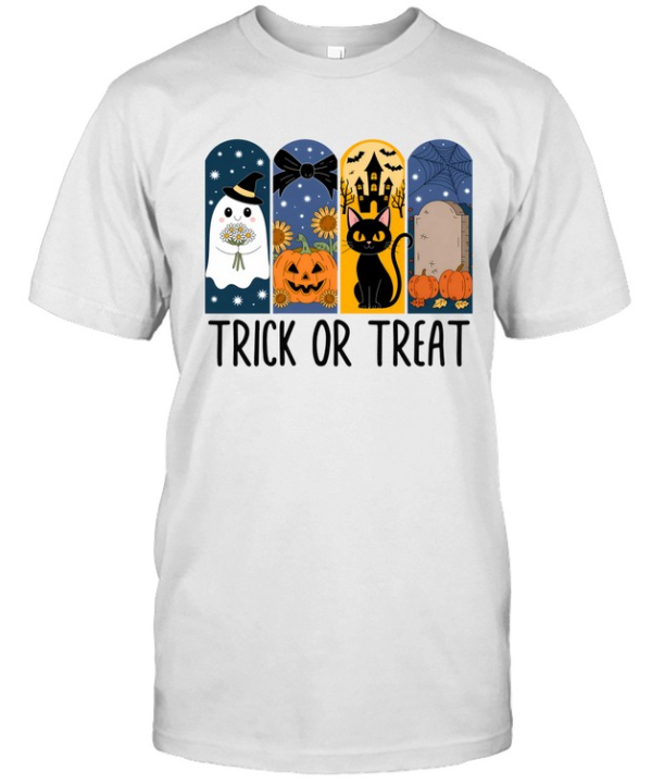 Trick Or Treat Cute Ghost Black Cat Pumpkin Halloween T- Classic Men's T-shirt