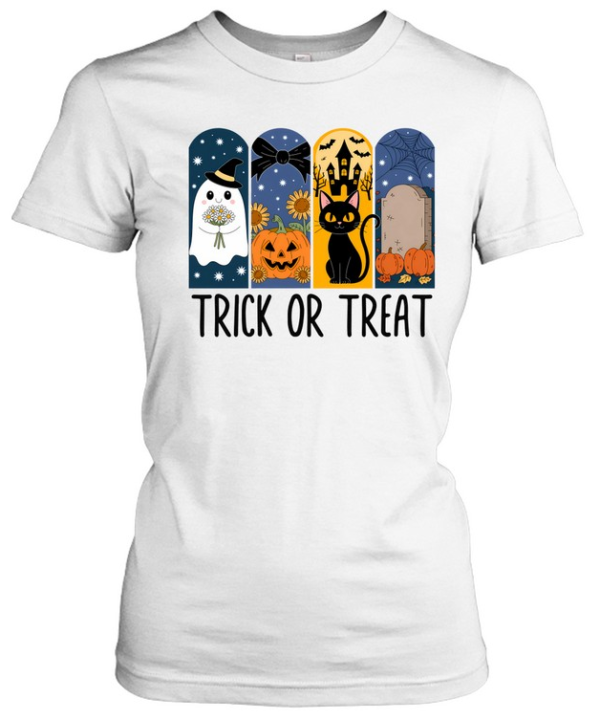 Trick Or Treat Cute Ghost Black Cat Pumpkin Halloween T- Classic Women's T-shirt