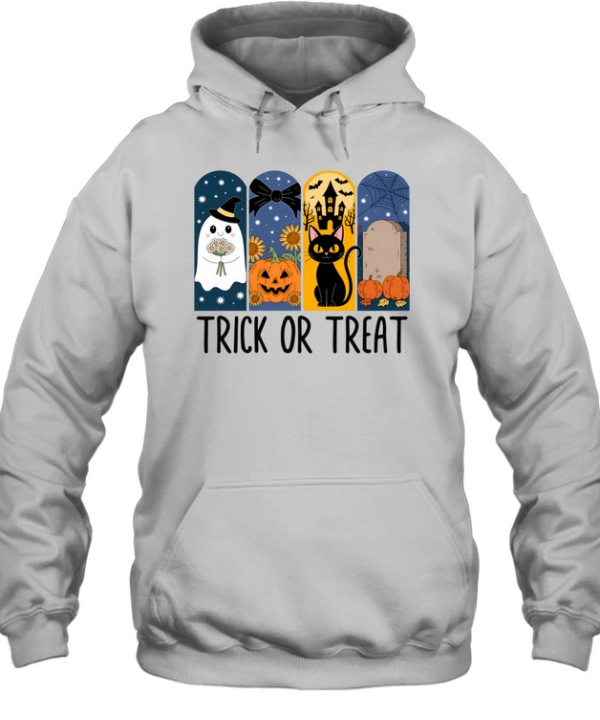 Trick Or Treat Cute Ghost Black Cat Pumpkin Halloween T- Unisex Hoodie