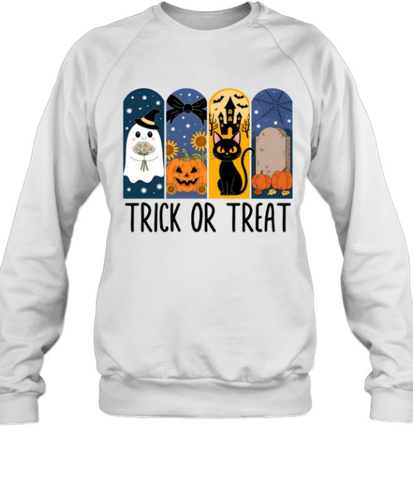 Trick Or Treat Cute Ghost Black Cat Pumpkin Halloween T- Unisex Sweatshirt