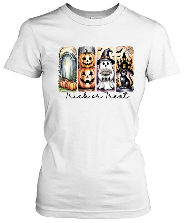 Trick Or Treat Cute Ghost Pumpkin Black Cat Graveyard Halloween T- Classic Women's T-shirt