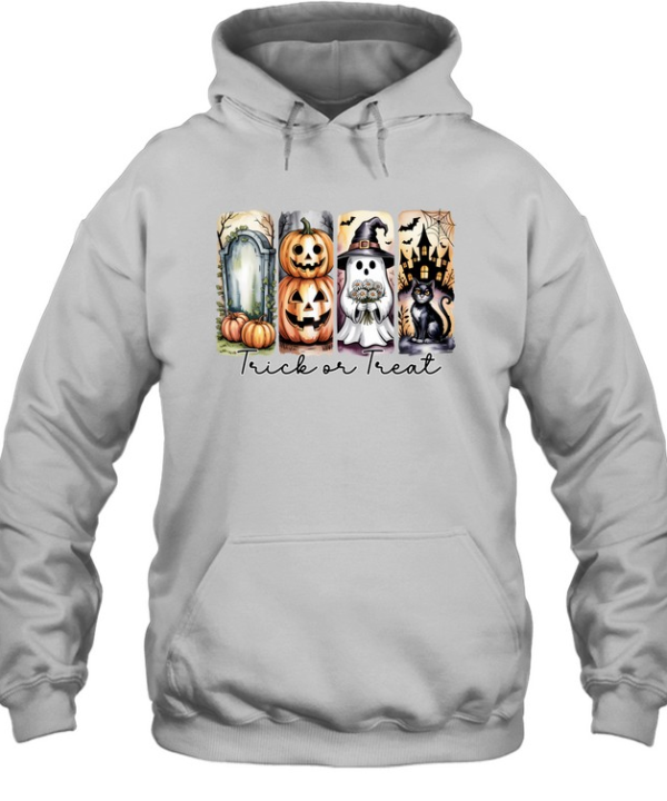 Trick Or Treat Cute Ghost Pumpkin Black Cat Graveyard Halloween T- Unisex Hoodie