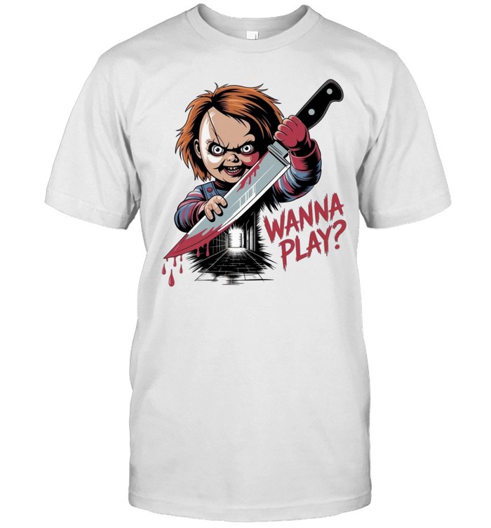Wanna Play Chucky Bloody Knife Child's Play Halloween Graphic Classic Men's T-shirt Wanna Play Chucky Bloody Knife Child's Play Halloween Graphic Classic Men's T-shirt