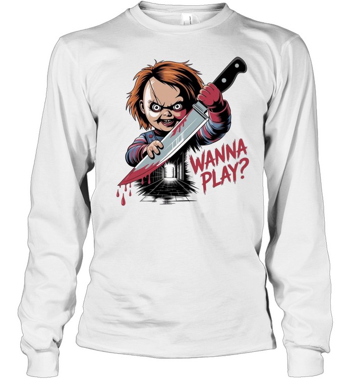 Wanna Play Chucky Bloody Knife Child's Play Halloween Graphic Long Sleeved T-shirt