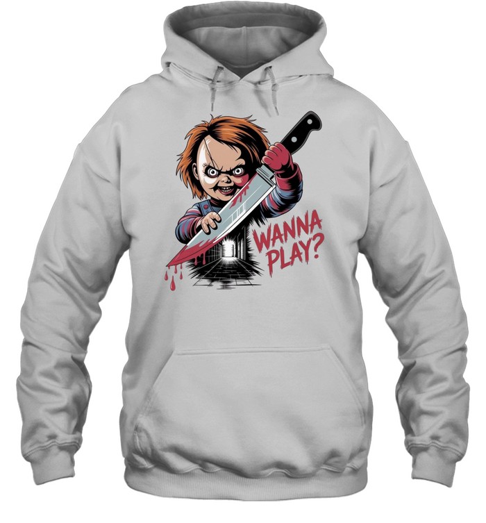 Wanna Play Chucky Bloody Knife Child's Play Halloween Graphic Unisex Hoodie Wanna Play Chucky Bloody Knife Child's Play Halloween Graphic Unisex Hoodie