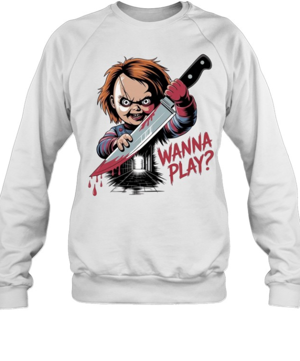 Wanna Play Chucky Bloody Knife Child's Play Halloween Graphic Unisex Sweatshirt