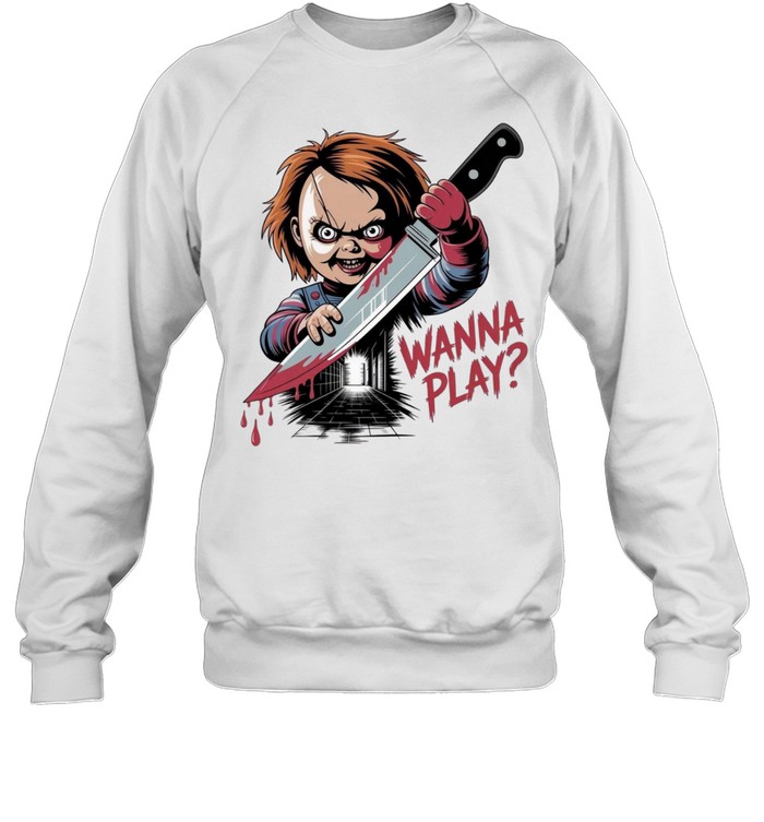 Wanna Play Chucky Bloody Knife Child's Play Halloween Graphic Unisex Sweatshirt Wanna Play Chucky Bloody Knife Child's Play Halloween Graphic Unisex Sweatshirt