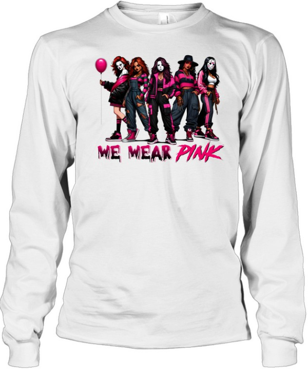 We Wear Pink Horror Slasher Girls Halloween Graphic Long Sleeved T-shirt