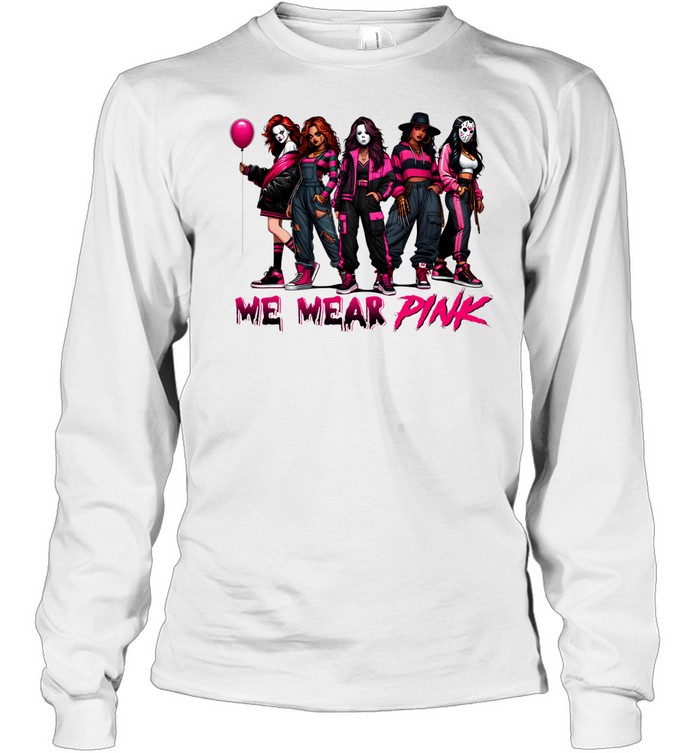 We Wear Pink Horror Slasher Girls Halloween Graphic Long Sleeved T-shirt